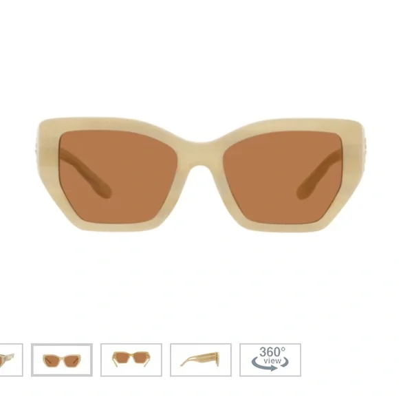 Tory Burch Sunglasses - Kira Ivory Horn Quilted with Brown Lenses - Picture 2 of 5